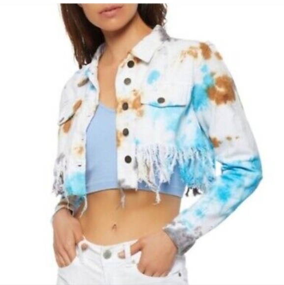TAXI Vtg tie dye cropped long sleeve W/fringe waisted hem size medium Jacket - Picture 5 of 5